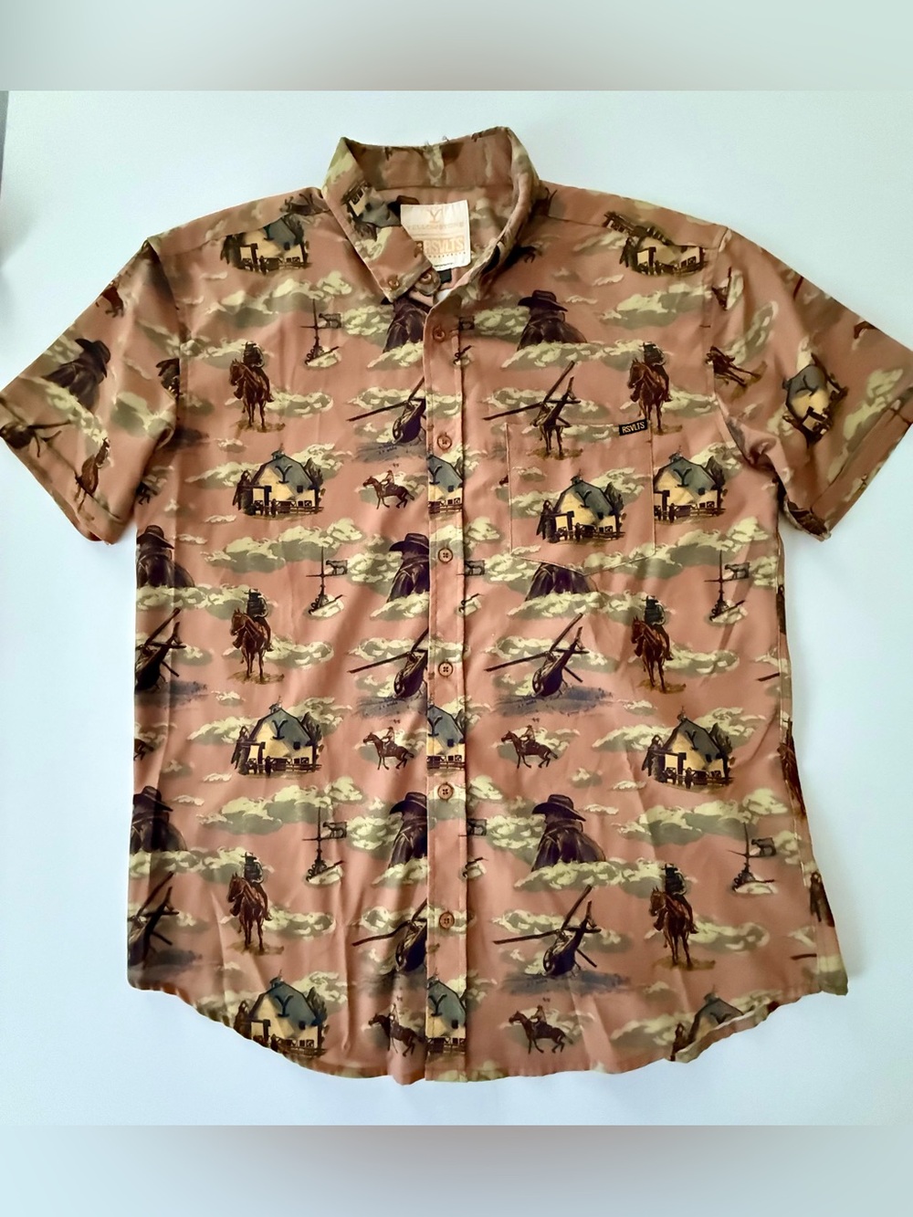 RSVLTS Dutton Ranch Western Print Shirt Brown XL Mens